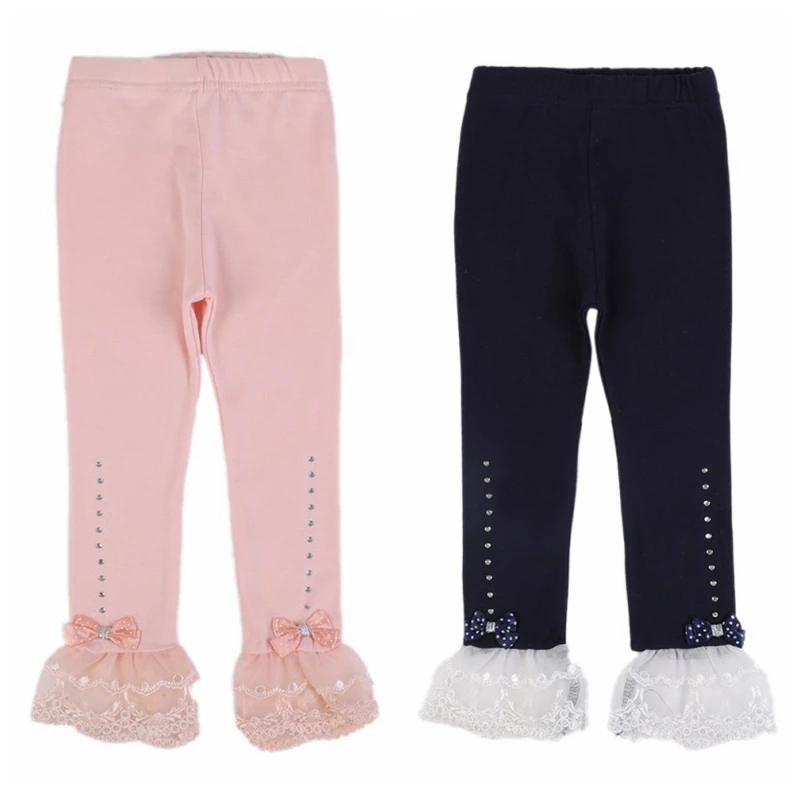 Детские леггинсы для маленьких девочек штаны карамельного цвета кружевные с