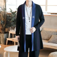 summer mens kimono fashion spliced jackets solid thin outerwear coats loose casual male long sleeve retro overcoat