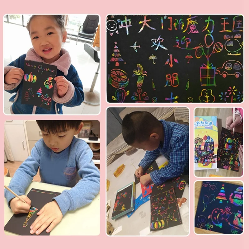 50 листов Бумага для скретч Арта ic DIY Красочные радужные карты комплект трафарет