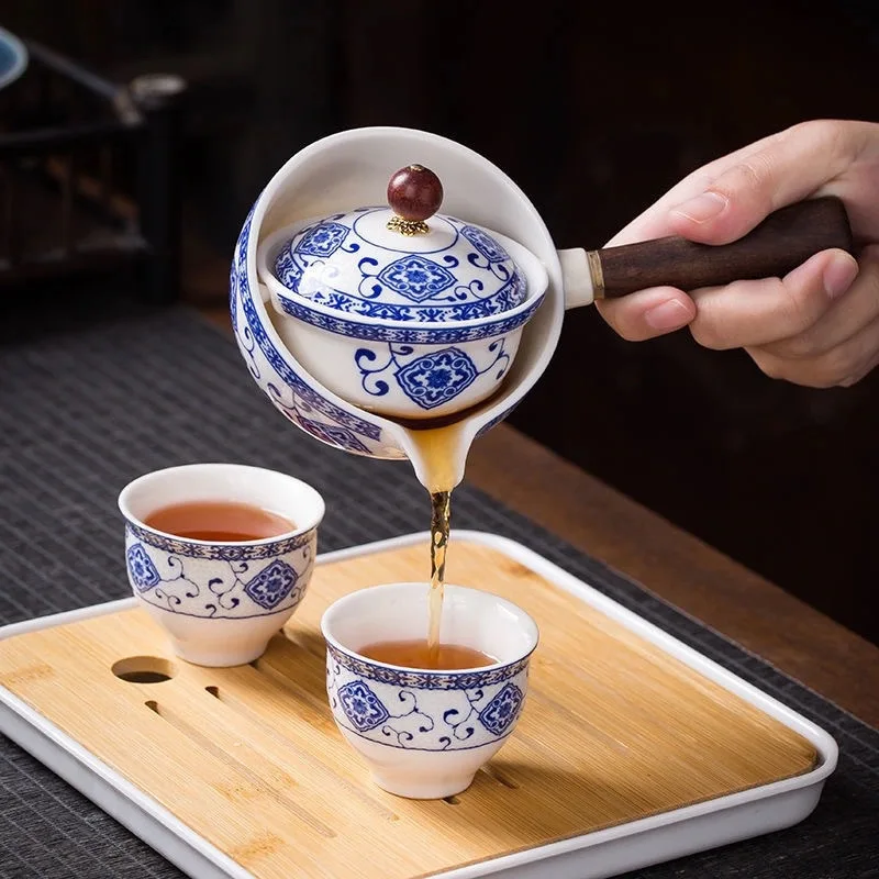 Tetera de cer&aacute;mica con mango de madera, olla con mango lateral, filtro de Kung Fu Oolong para el hogar, fabricante de t&eacute;, cer&aacute;mica negra creativa, regalos-0