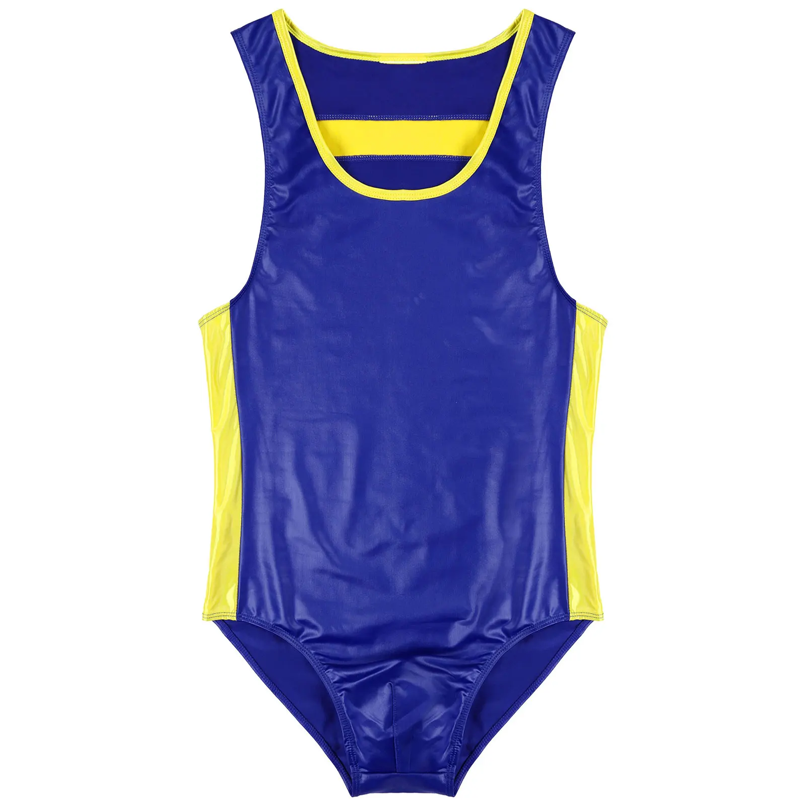 

Mens Exotic Teddies Bodysuit Sleeveless Bodysuit Stretchy Jockstraps Leather Patchwork Gymnastics Lingerie Underwear Clubwear