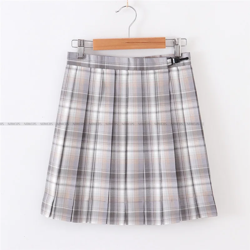 

[White Queen] Girls Long/Short Sleeve High Waist Summer Pleated Skirts Plaid Skirts Women Dress For JK School Uniform Students