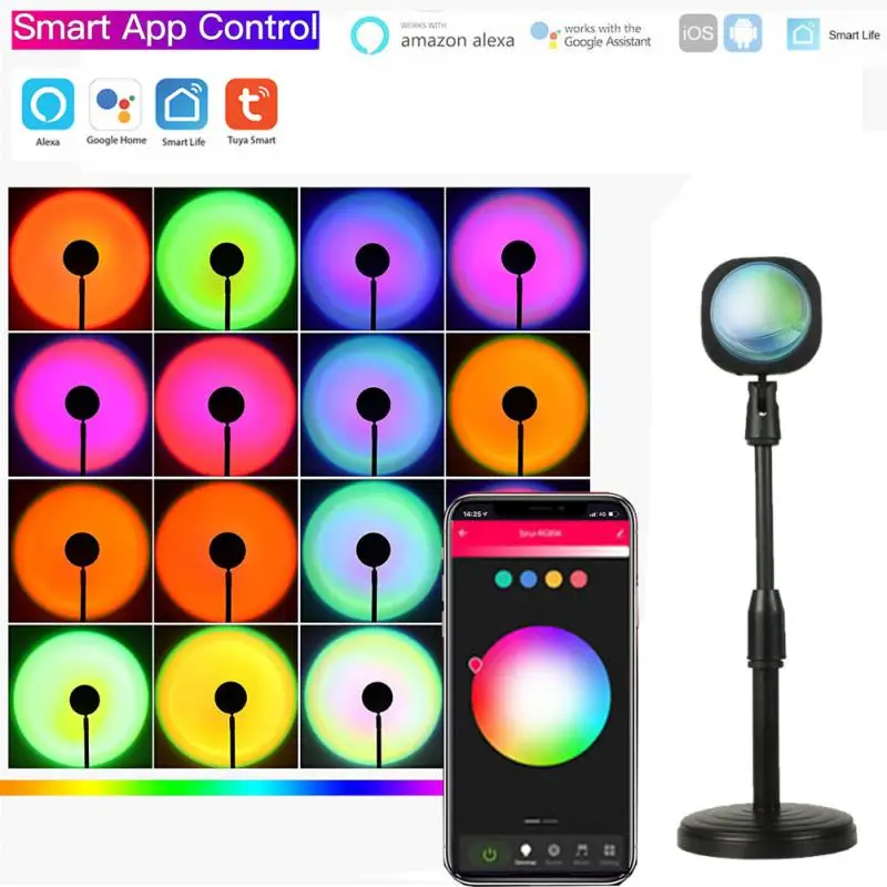 

Проектор RGB с Wi-Fi и дистанционным управлением, лампа напольная с радужной проекцией, с ДУ через USB, для Alexa Google