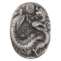 chinese old tibetan silver relief inkstone plate with silver the dragon phoenix inkstone