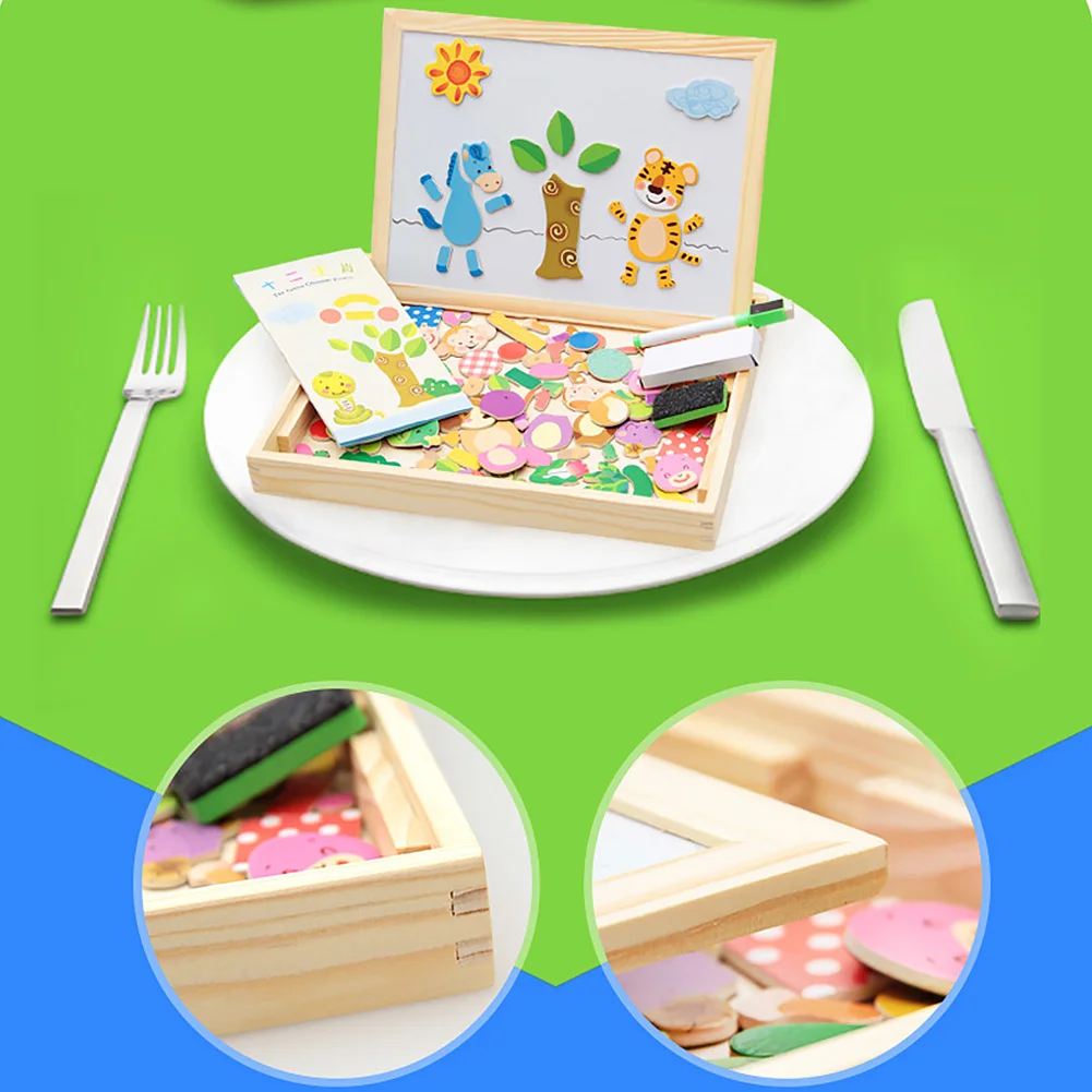Easel Gift Games Sketchpad Drawing Toy Set Wooden Jigsaw Magnetic Board Kids Chalkboard Writing Children Learning Double Face | Игрушки и