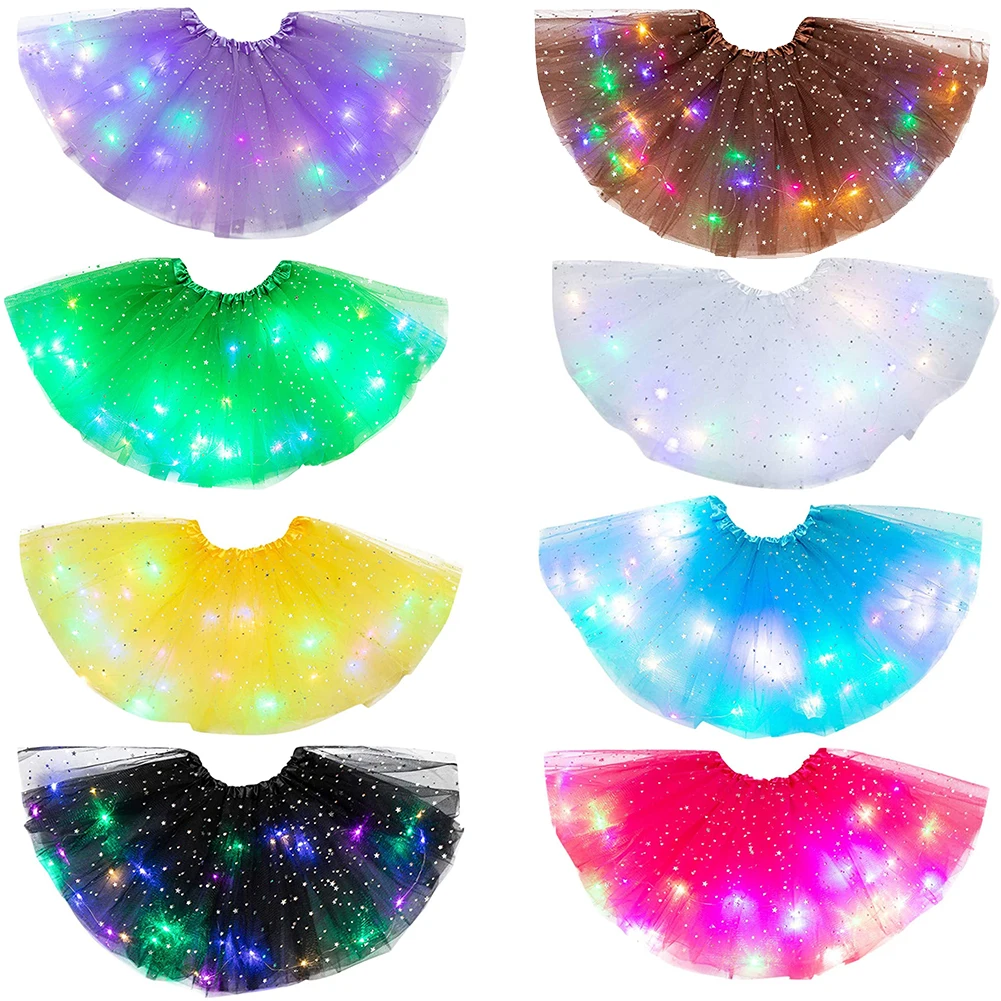 Лето 2021 Новинка для девочек Сетчатая юбка пачка из марли маленьких LED мини с очень