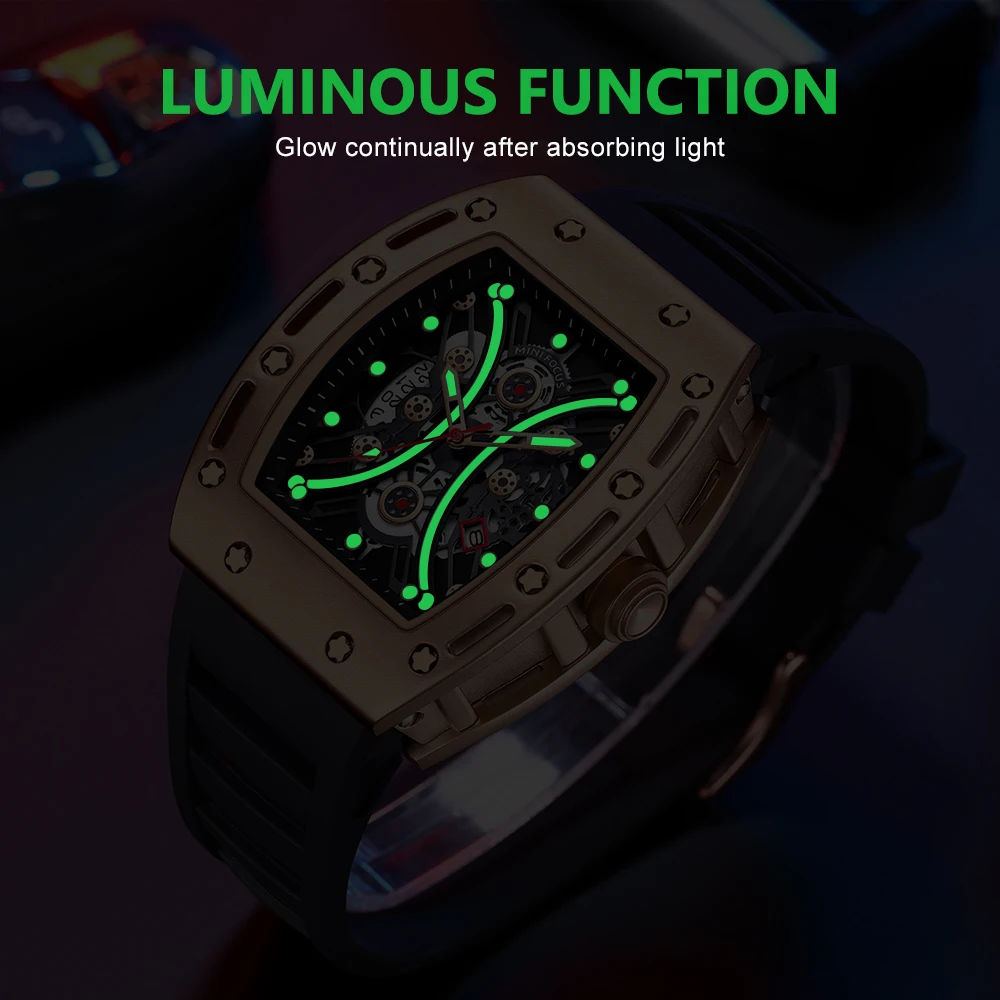 Top Brand Luxury Mens Tonneau Watches Multifunction Casual Watch Waterproof Calendar Super Luminious Silicon Band Wrist Watch enlarge