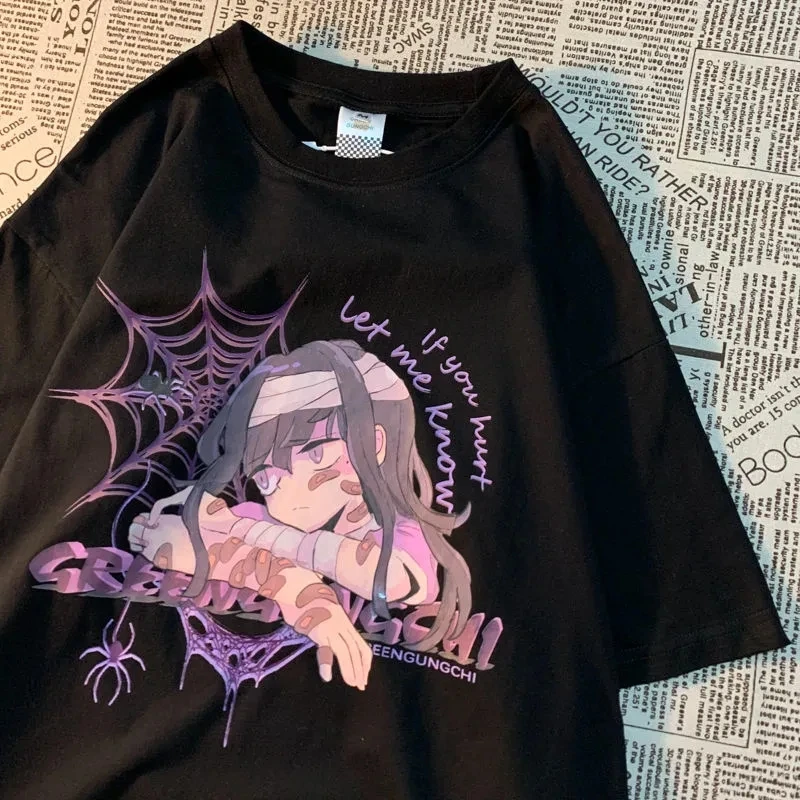 

Women T-Shirts anime Print Tshirt Women Summer Short Sleeve Shirt Harajuku Oversized Female Clothing одежда для подѬоскав Top
