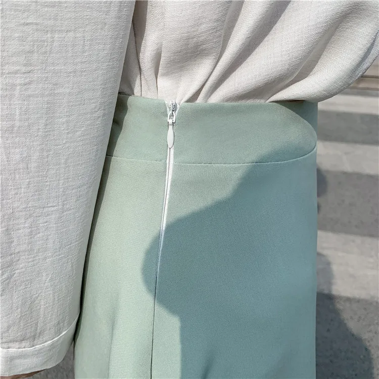 

Women Summer Skirt 2020 Casual High Waist Pleated Big Swing Elegant Long Skirts Female Solid Color A Line Green Faldas Mujer