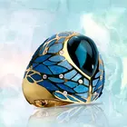 кольцо женское кольцо с камнем Золотое кольцо с голубым опалом, с узором из перьев, изысканные ювелирные аксессуары, элегантное женское кольцо, для матери, на день рождения, Подарок на годовщину