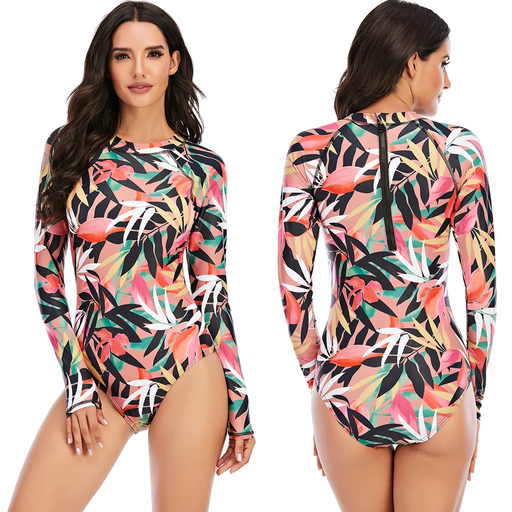 Женский Рашгард для дайвинга купальник 2XL с длинным рукавом на молнии принтом и