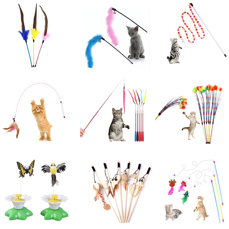 

Интерактивная игрушка для кошек, перьевая палочка, палочка для домашних животных, выдвижной питомец, запасной колокольчик, товары для котят