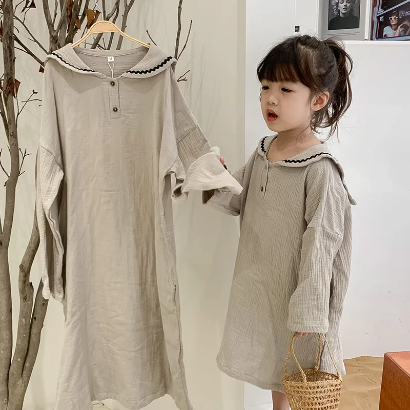 

2021 Spring Kids Cotton Casual Mid Length Dress for Girls Comfortable Fashion Children Casual Clothing Elegant Brief, #9360