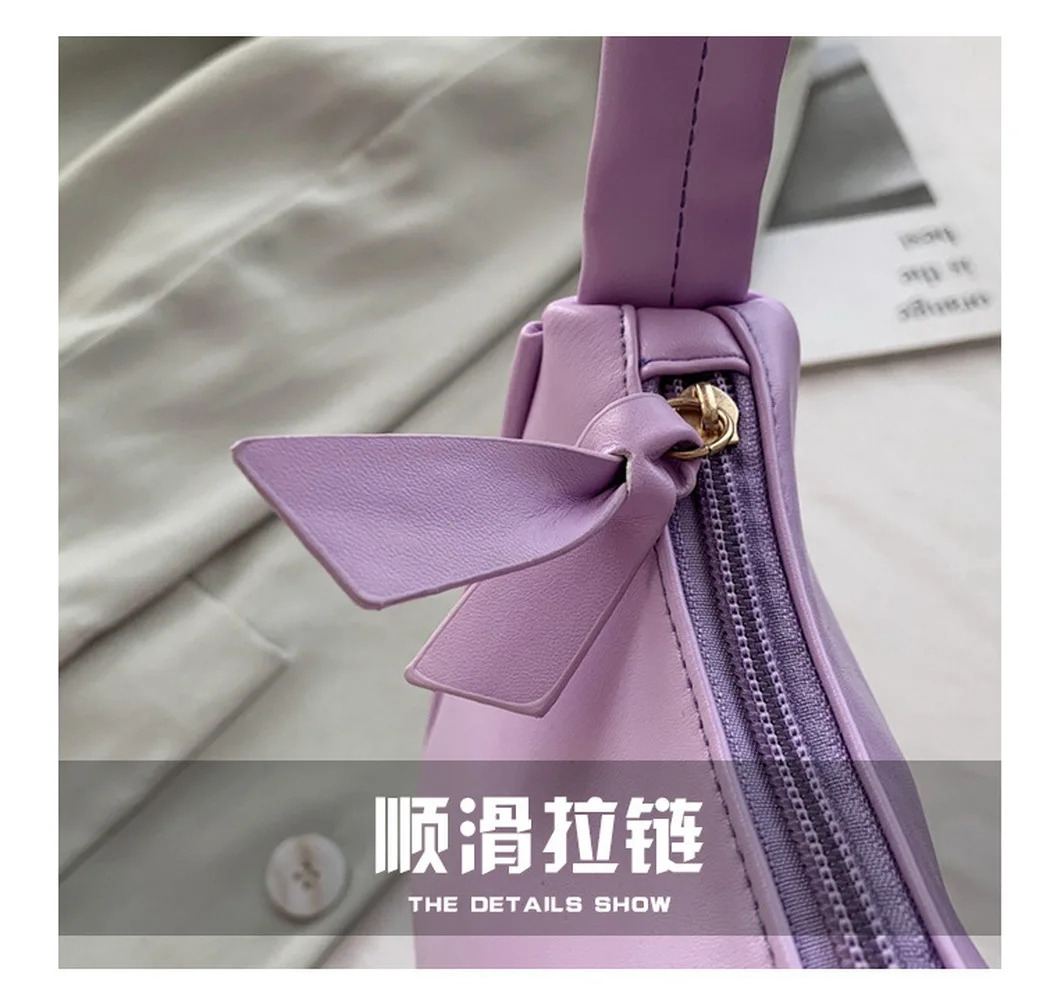 

Soft PU Leather Women Purple Underarm Bag Retro Solid Color Ladies Baguette Handbags Fashion Design Girls Small Shoulder Bags