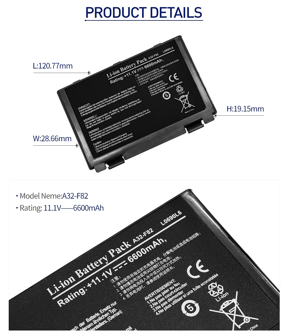 11,1 v Аккумулятор для ноутбука ASUS A32-F52 A32-F82 A32 F82 X5A X5E X70 X8A K40 K40in K50 K50in k50ij K50ab K51 K60 K61 K70 P81
