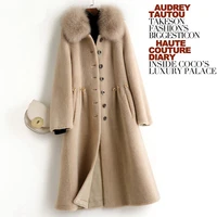 Wool Blend Fur Coat Fox Collar Winter Women Warm Outerwear Overcoat LF2148