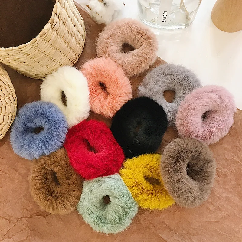 

Solid Color Girl Elastic Imitation Mink Rabbit Fur Scrunchie Hair Rope Ponytail Holder Elastic Plush Hair Ring Fluffy Hair Band