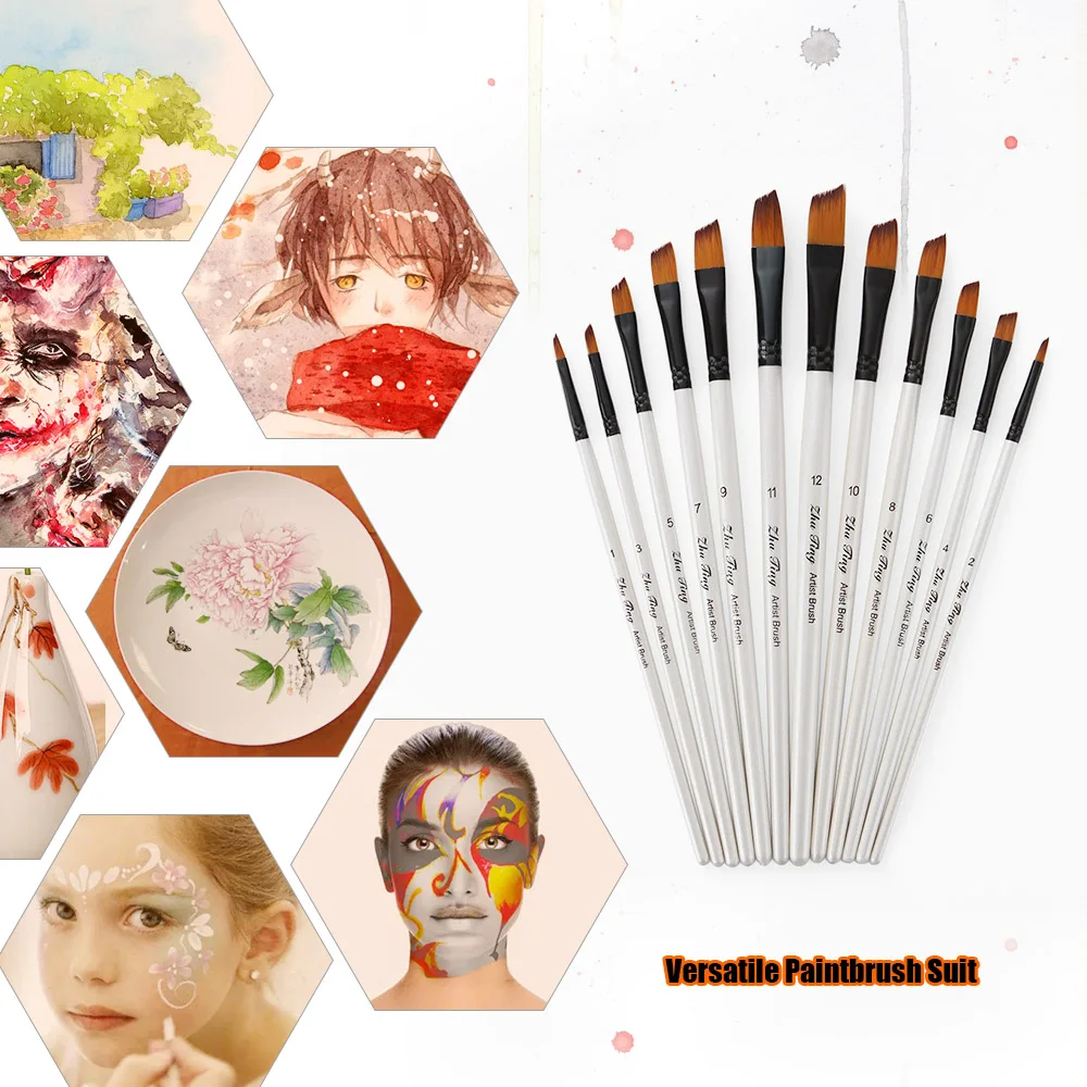 

Профессиональный набор кистей, нейлоновая кисть для краски волос, детали, акварельные масляные, акриловые краски, упаковка из 12 предметов, п...