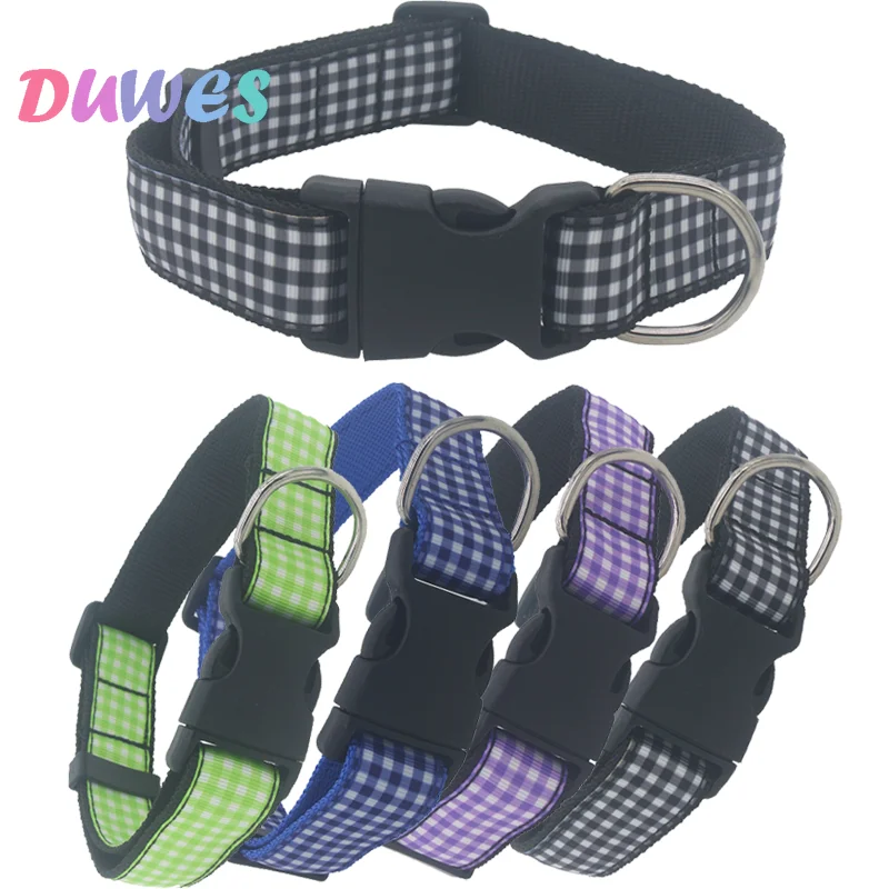 

DUWES 1inch 25mm Dog Collar Plaid Grid Personalized Adjustable High Quality Ribbons Sewing Material Pet Collars Craft D1694