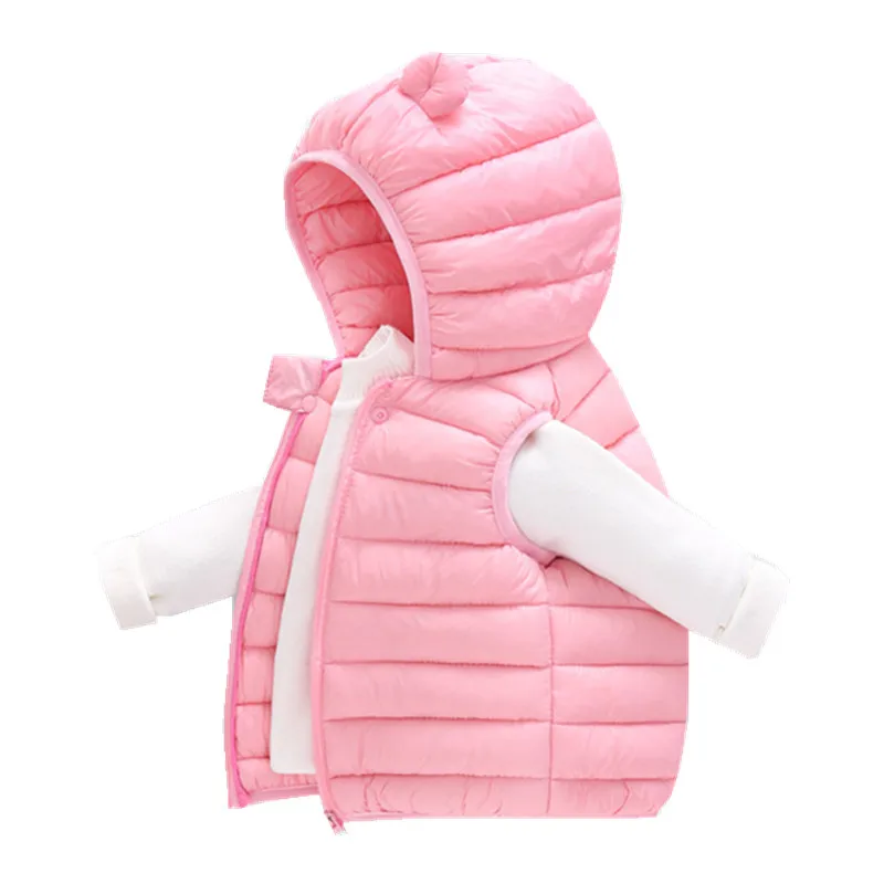 

Осенне-зимний новый детский пуховой хлопковый жилет с капюшоном для мальчиков и девочек утепленный однотонный пуховой жилет на молнии с ка...