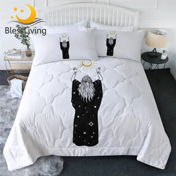 BlessLiving Priestess Quilt Set Witchcraft Bedspreads Sun Star Bed Set King Size Magic Cool Blanket Hippie Home Decorations 3pcs 1