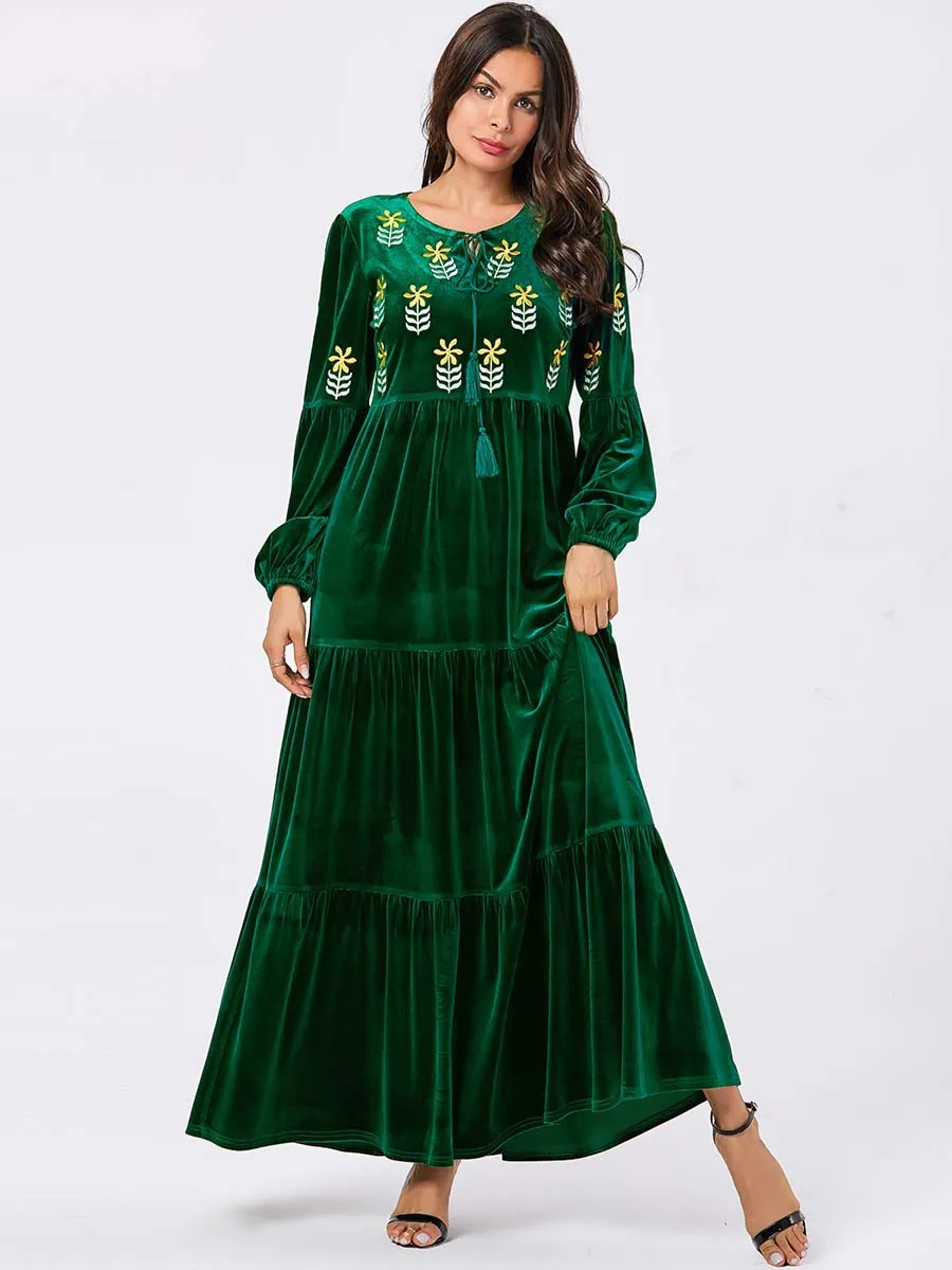 2019 Новый зима-осень длинное мусульманское платье бархат элегантные