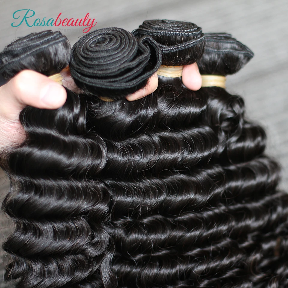Rosa beauty, 8-28 дюймов, натуральный цвет, перуанские девственные кудрявые волосы, ткет 3 4 пряди с закрытием, необработанные человеческие волосы