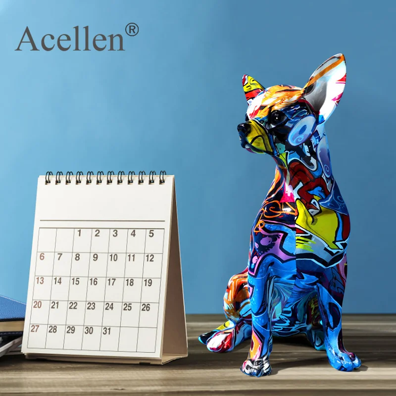 Креативная цветная статуя Чихуахуа собаки скульптура из смолы ремесла простые