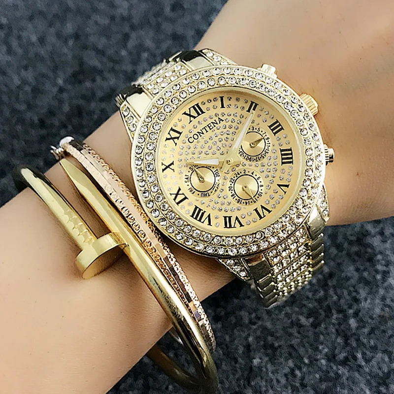 Золотые часы женские шикарные Бриллианты Женские кварцевые хрустальные
