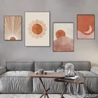 Абстрактный минималистский холст с солнцем и луной, настенный плакат, принты, декор в стиле бохо, геометрические настенные картины для декора гостиной