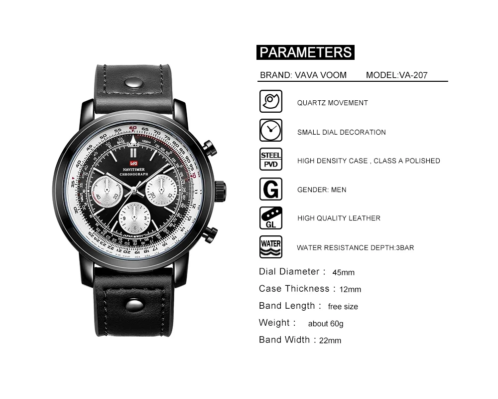 Airplane Sports Military Blue Dial Pilot Calendar Men Wristwatch Chronograph Fashion Casual Brand Army Brown Leather Watches