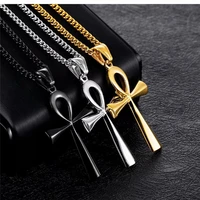 classic fashion cross egyptian ankh life symbol antique silver color pendant long chain necklaces jewelry for women men gift