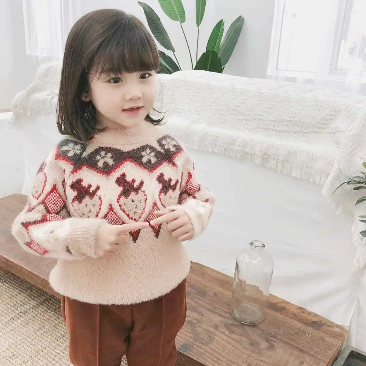 Свитер для девочек пуловер детская одежда с фруктами детские зимние топы