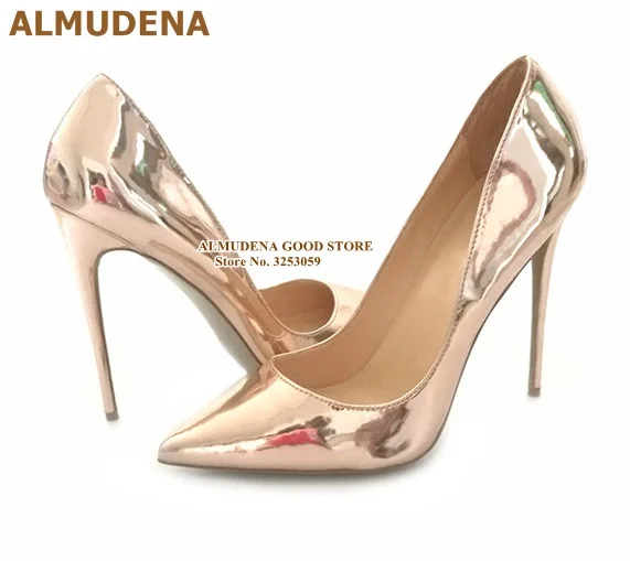 ALMUDENA/брендовые туфли-лодочки на шпильке 12, 10, 8 см модельные туфли из лакированной кожи дизайнерские свадебные туфли с острым носком на тонком каблуке размер 45