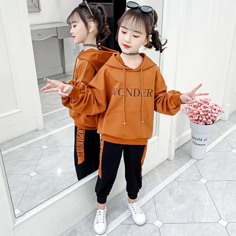 

Girls Suit Sweatshirts +Pants Cotton 2Pcs/Sets 2021 With Pocket Spring Autumn Teenager Kid School Outdoor Children Clothing