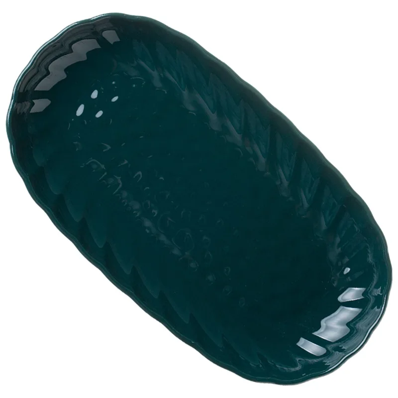 

2021 new commercial ceramic barbecue plate 11-inch household fish plate snack plate roast spiral oval plate