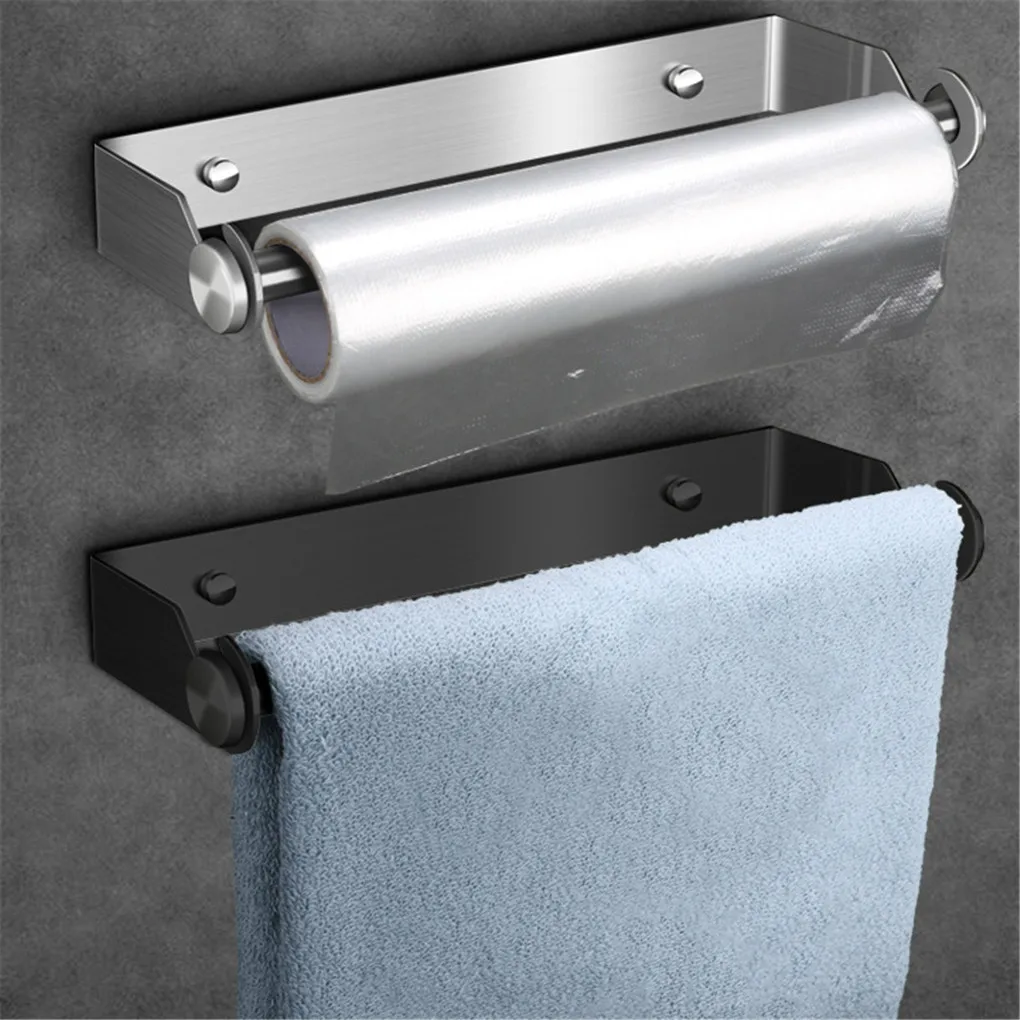 

Paper Towel Holder Stainless Steel Punch-free Stand Mount Tissue Storage Bracket Accessory Bathroom Toilet Silver