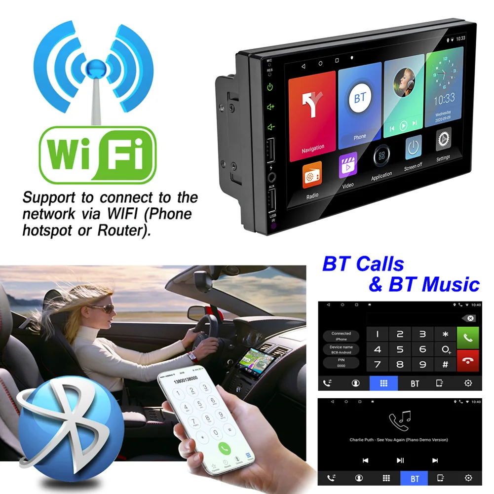 

Fm 7 Inch Adjustable Car Radio Android 9.1 Contact Screen Car Stereo Radio Receiver Player Gps Navigation Bluetooth Wifi