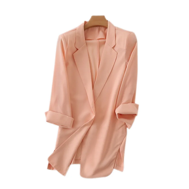 

Женский шифоновый костюм, блейзер для девушек, офисная одежда, Топ с длинным рукавом, летний повседневный костюм, ярко-розовый тонкий свобод...