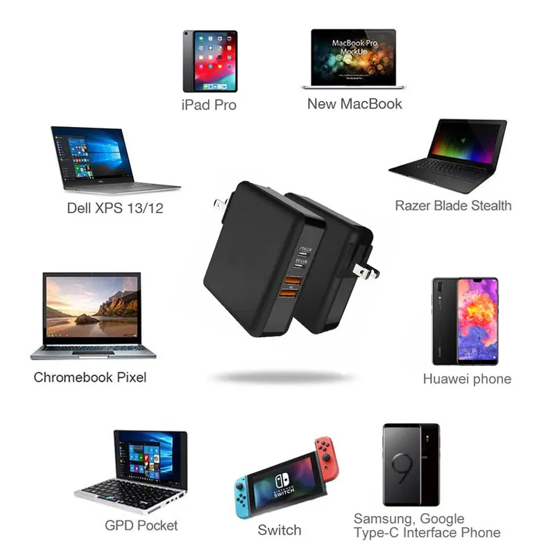 Зарядное устройство USB Type C с поддержкой QC 3 0 61 Вт для iPhone iPad HP Dell Samsung S10 A50