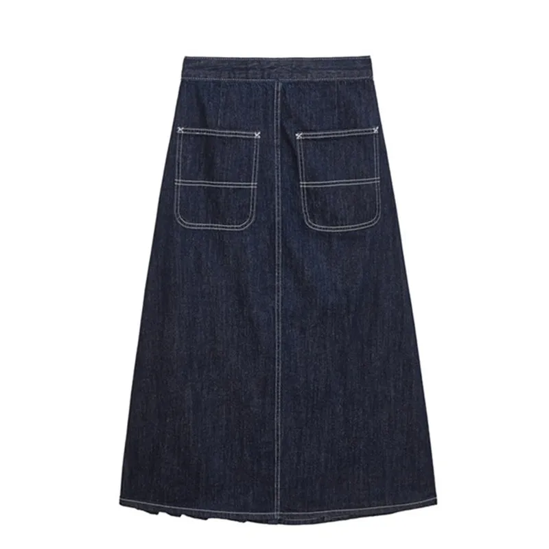 

High Waist Denim Patchwork Skirts Women Mid-Calf Irregular Design Long Skirts Female Dark Blue Spring Autumn 2021 Jeans skirt