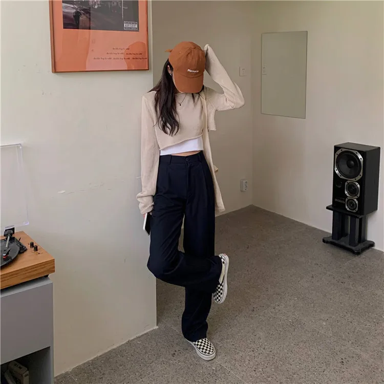 

Piooni High Waist Wide-Leg Suit Pants Women's Autumn Retro Straight Loose Casual Pants All-Matching Mop Trousers Fashion