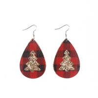 cutout christmas tree glitter faux leather teardrop earrings for women wholesale trendy jewelry gift girl