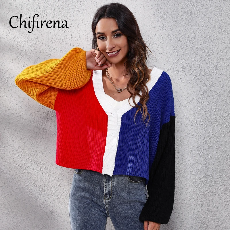 

Женский Осенний вязаный кардиган-оверсайз Chifirena, свитер, Повседневная однобортная верхняя одежда, Топ с длинным рукавом, свободные женские ...