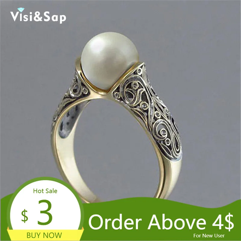 Visisap инкрустированные искусственным жемчугом женские кольца с узором в стиле