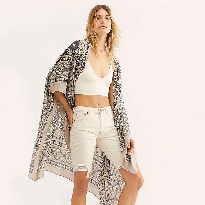 

Hot sale new beach sunscreen blouse printing women open stitch