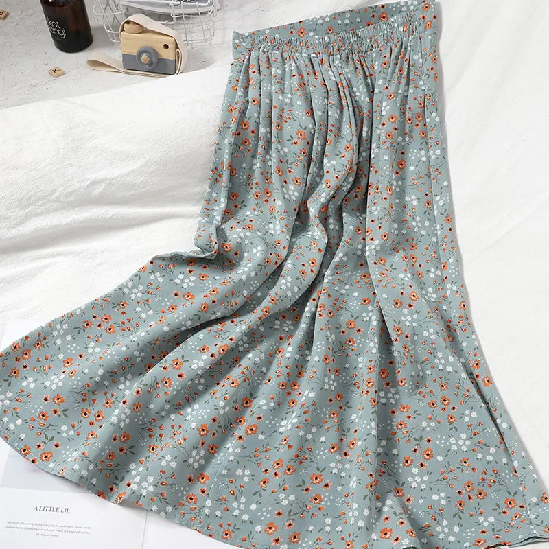 

Spring and Summer Age Reducing Temperament Gentle Chiffon Skirt Thin and Versatile High Waist Skirt Sweet Floral Skirt Korean