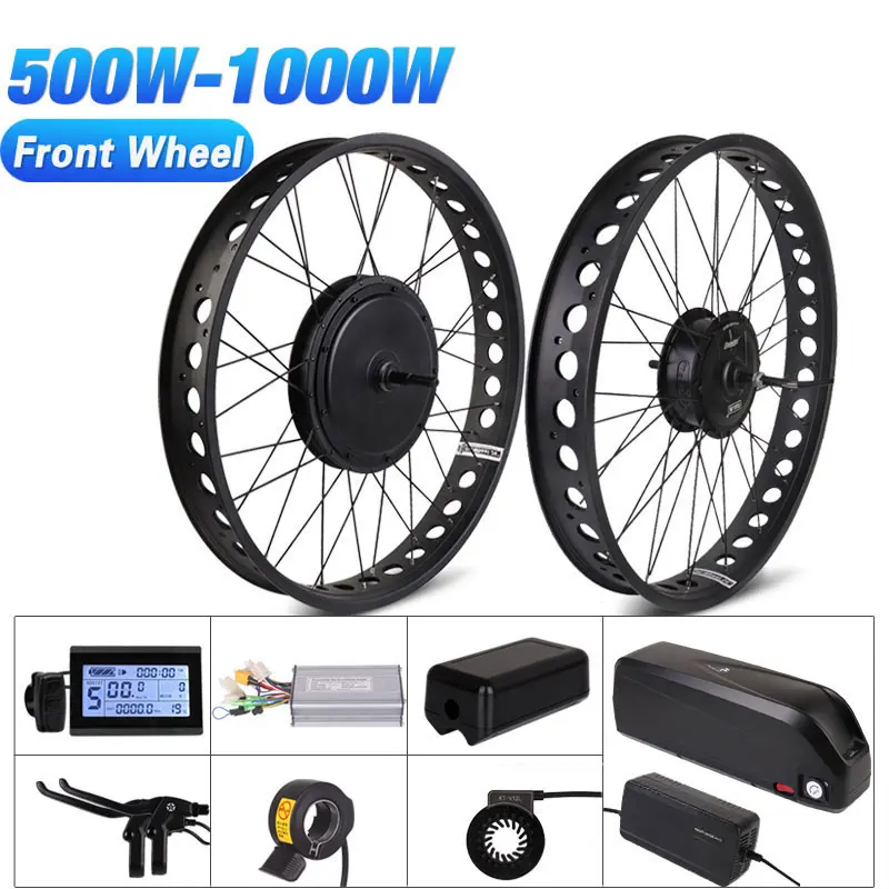 

Комплект для переднего колеса велосипеда Fat Bike, 48 В, 1000 Вт, 24 Ач, комплект для преобразования снежного велосипеда, 4,0 колесо Bafang MXUS, двигатель с...