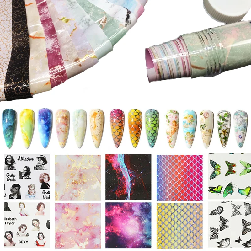 

10 Roll/Box Starry Nails Art Decals Set DIY Holographic Nail Decoration Art Tools Sticker Nail Foil Transfer Paper