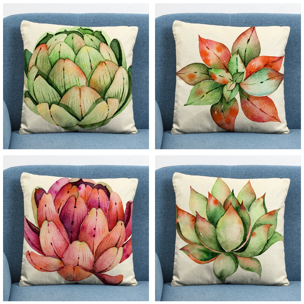 

Geometric Flower 45X45cm Linen Cushion Cover Pillow Case for Home Sofa Car Decor Pillowcase Simple Nordic Wind Plant